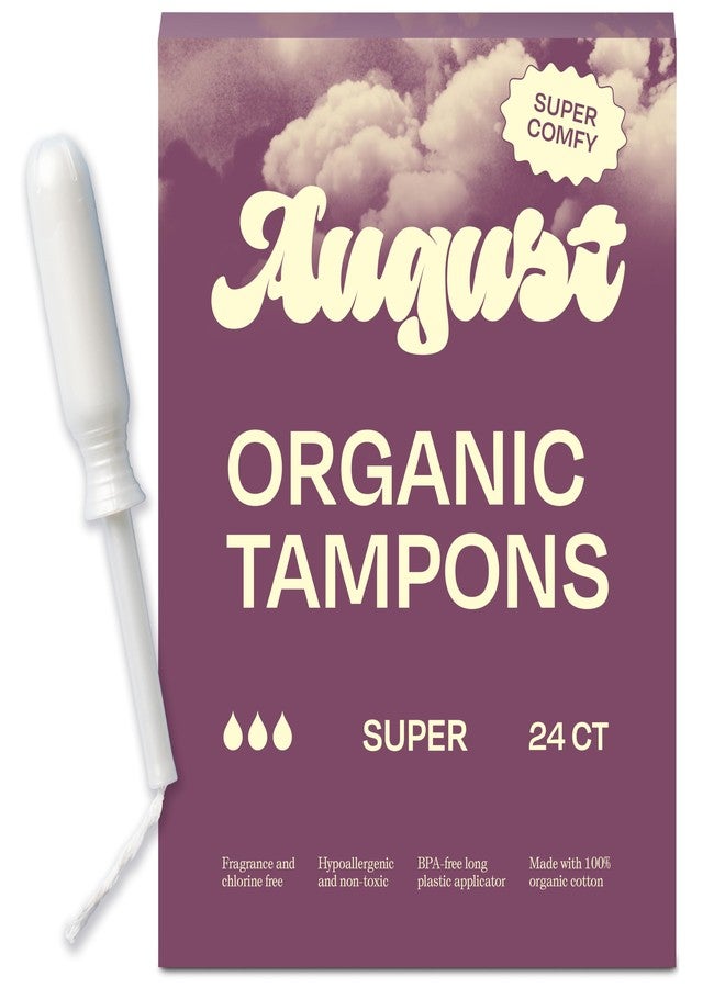 August Super Tampons - 24-Pack 100% Organic Cotton Tampons for Women and Anyone Who Menstruates, Non-Toxic, Fragrance-Free, and Hypoallergenic with Long Applicators - Image 1